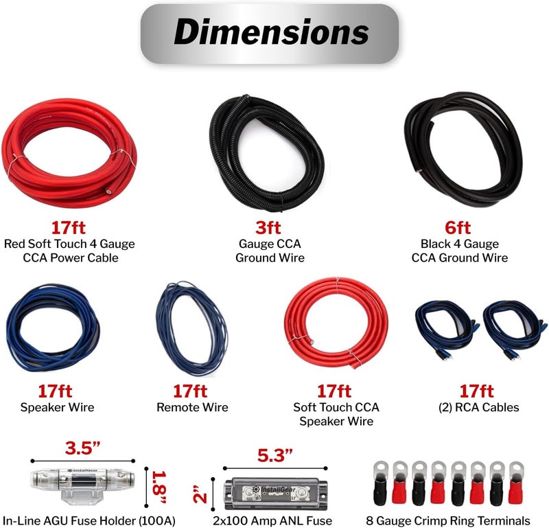 InstallGear Dual 4 Gauge Amp Wiring Kit - True Spec Amplifier Installation Kit with Soft Touch Wire - Dual Amp Power Wire Kits for Subwoofer and Car Audio System - 4 Gauge Sub Wiring Kits - Image 3