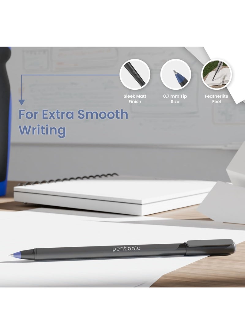 Pentonic 0.7mm Ball Point Pen Blister Pack | Black Body | Blue Ink | Set of 10 Pens - Image 4
