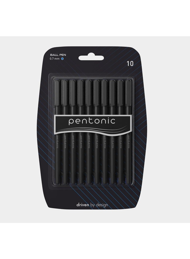 Pentonic 0.7mm Ball Point Pen Blister Pack | Black Body | Blue Ink | Set of 10 Pens - Image 1