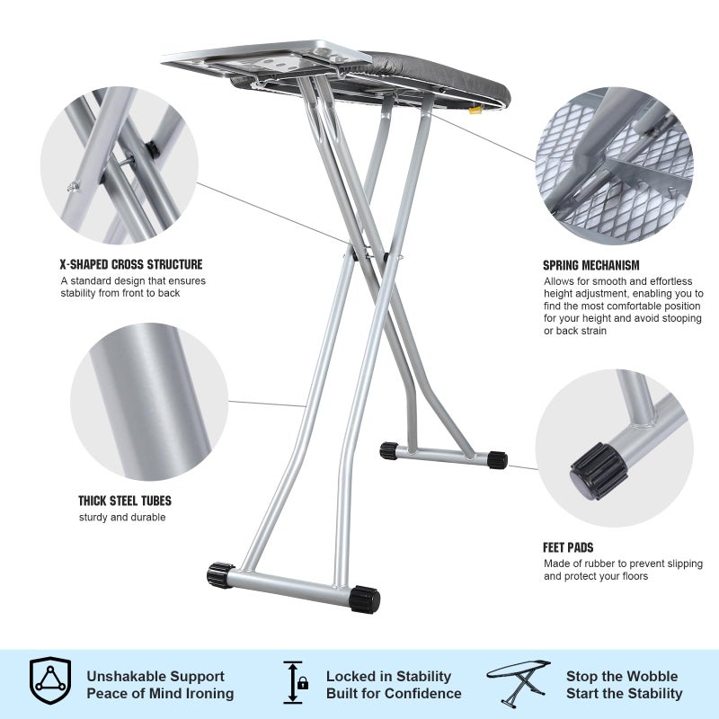 oleaf Ironing Board with Cover and Thicken Pad 43 x 13 Height Adjustable Full Size Foldable Iron Board with Iron Rest, Stable Steel Legs, Metal Construction, Heat Resistant, Silver - Image 4