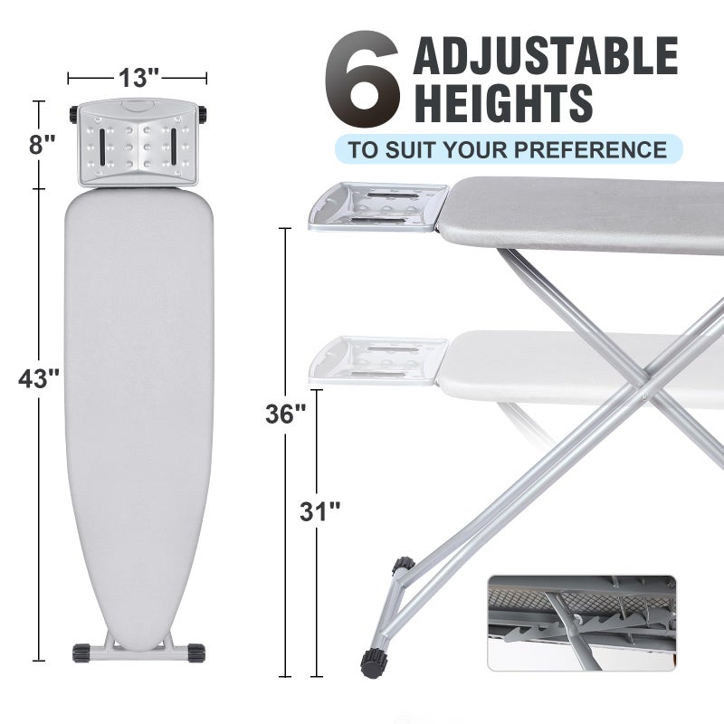 oleaf Ironing Board with Cover and Thicken Pad 43 x 13 Height Adjustable Full Size Foldable Iron Board with Iron Rest, Stable Steel Legs, Metal Construction, Heat Resistant, Silver - Image 2