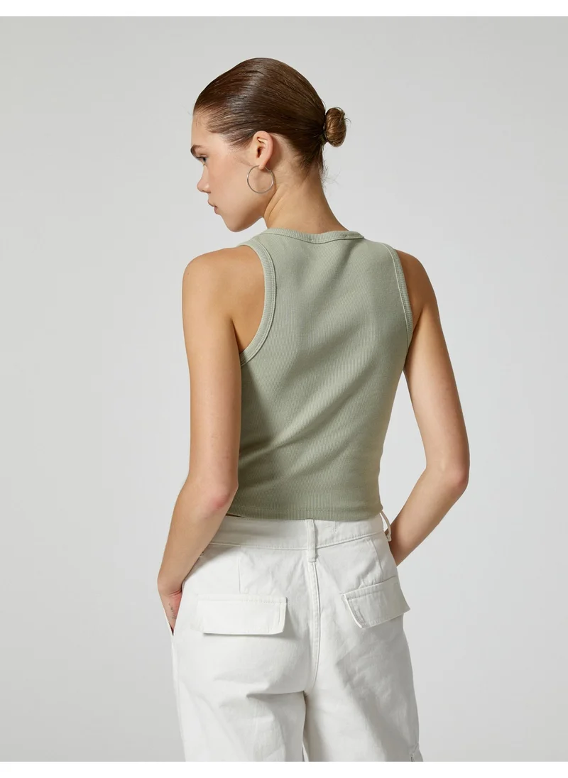 KOTON Crop Printed Undershirt Round Neck Ribbed Cotton