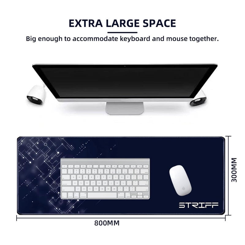 Striff وسادة ماوس للألعاب بحجم كبير (800 مم × 300 مم × 3 مم) | حواف مخيطة | قاعدة مطاطية غير قابلة للانزلاق | كمبيوتر محمول | وسادة لوحة مفاتيح وماوس للمكتب والمنزل (أزرق إلهي) - Image 2