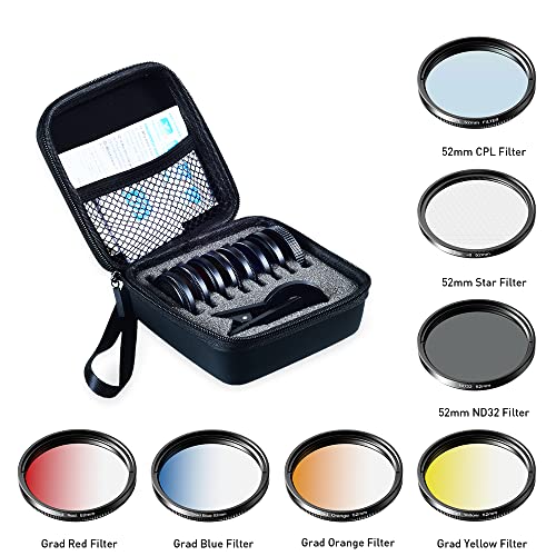 Apexel 52mm Filter Lens Kit (Graduated Filter Lens-Red Orange Yellow Blue, CPL, ND32, Star Lens-6 Point) for Smartphone Camera Canon Nikon Sony Olympus - Image 5