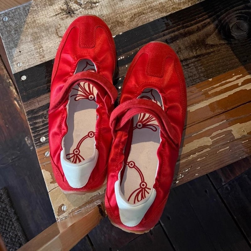 Cowhide Edition ~ Retro Red Flat Mary Jane Single Shoes Women'S Thin Bottom Ballet Style Training Shoes Running Shoes - Image 2