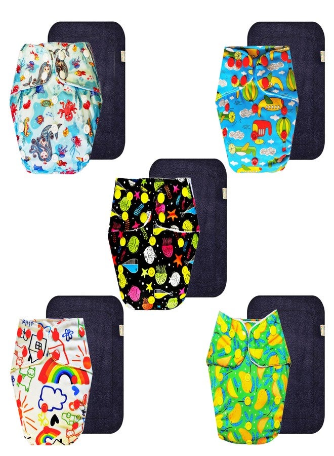 حفاضات قماشية فاخرة من دمبلدو مع حشوة سوداء (عبوة من 5) | شعور بالجفاف والراحة | وسادة ماصة من 6 طبقات | سهلة التنظيف | تغيير حفاضات بدون قلق | من 3 أشهر إلى 3 سنوات | للجنسين - Image 1