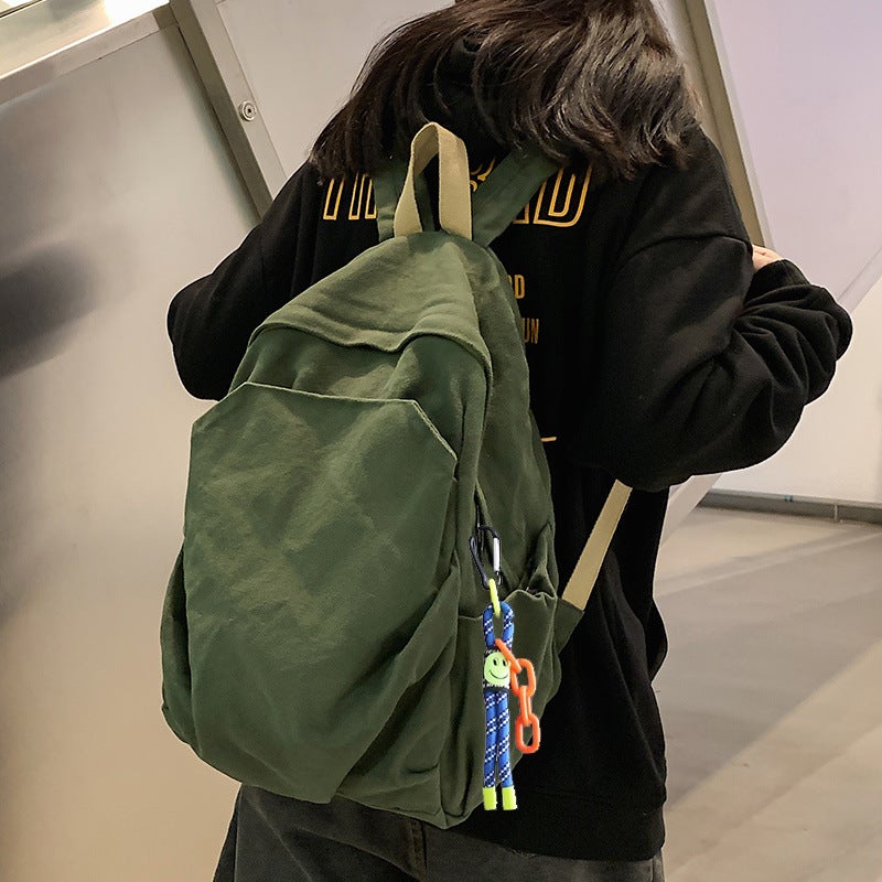 Japanese And Korean Casual Large-Capacity School Bag Forest Style Literary Youth Simple Pure Color Unprinted Canvas Backpack - Image 4