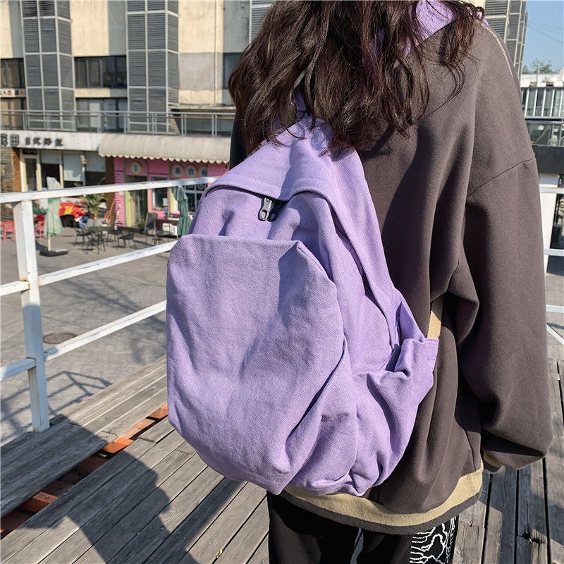 Japanese And Korean Casual Large-Capacity School Bag Forest Style Literary Youth Simple Pure Color Unprinted Canvas Backpack - Image 5