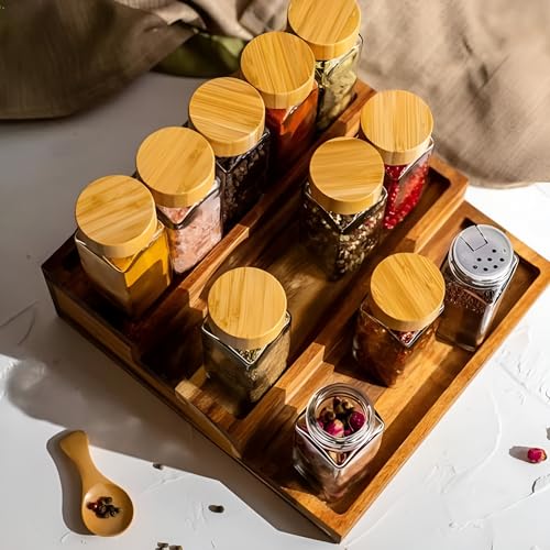 WHISKET - 100 Ml Multipurpose Spice Jars Set With Bamboo Lids | Square Spice Jars Set| Moisture-Resistant Masala, Herbs & Seasonings Storage Containers. (8) - Image 3