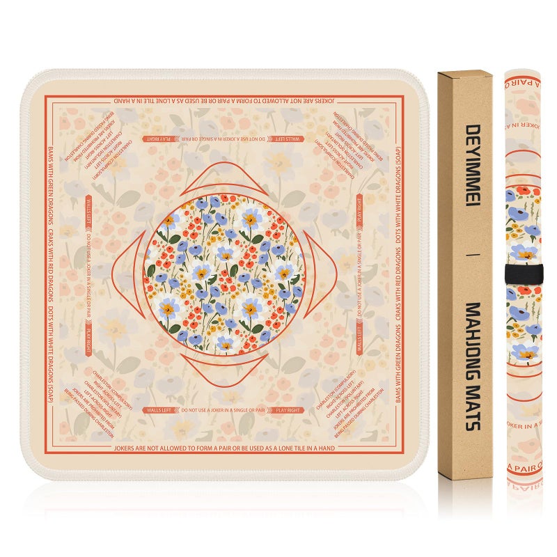 Deyimmei Neoprene Mahjong Mat for Table 31.5"x31.5" - Non-Slip, Noise Reduction Cover with Storage Pockets, American Rules & Crease-Free Rolled Shipping (Pastel Bouquet) - Image 1