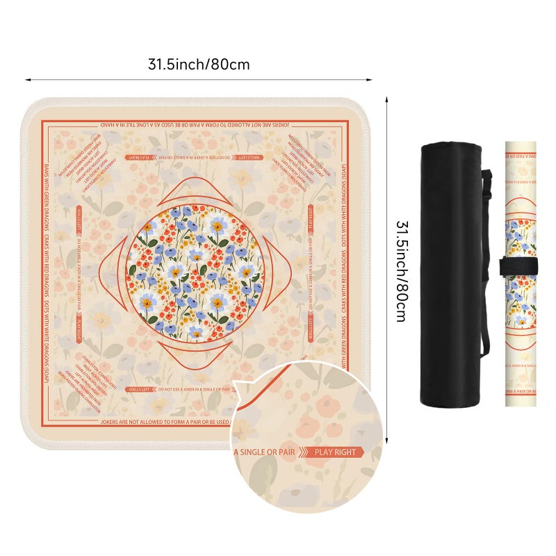 Deyimmei Neoprene Mahjong Mat for Table 31.5"x31.5" - Non-Slip, Noise Reduction Cover with Storage Pockets, American Rules & Crease-Free Rolled Shipping (Pastel Bouquet) - Image 5