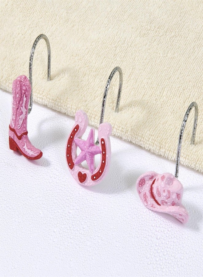 Aldopein Pink Cowgirl Decorative Shower Curtain Hooks Rings for Aesthetic Funky Girls Rodeo Shower Curtains Bathroom Decorations, Metal Rustproof Cute Horseshoe Cowboy Boots Hats Shower Curtain Hooks - Image 4