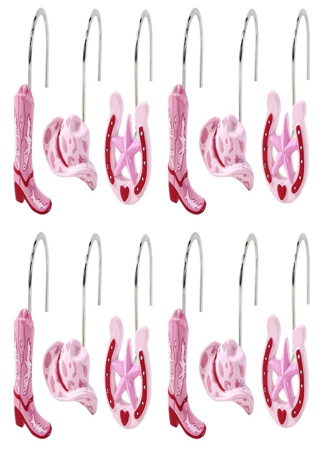 Aldopein Pink Cowgirl Decorative Shower Curtain Hooks Rings for Aesthetic Funky Girls Rodeo Shower Curtains Bathroom Decorations, Metal Rustproof Cute Horseshoe Cowboy Boots Hats Shower Curtain Hooks - Image 3
