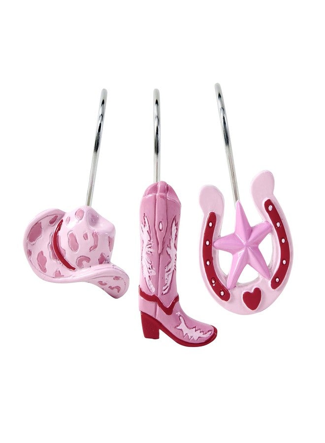 Aldopein Pink Cowgirl Decorative Shower Curtain Hooks Rings for Aesthetic Funky Girls Rodeo Shower Curtains Bathroom Decorations, Metal Rustproof Cute Horseshoe Cowboy Boots Hats Shower Curtain Hooks - Image 1