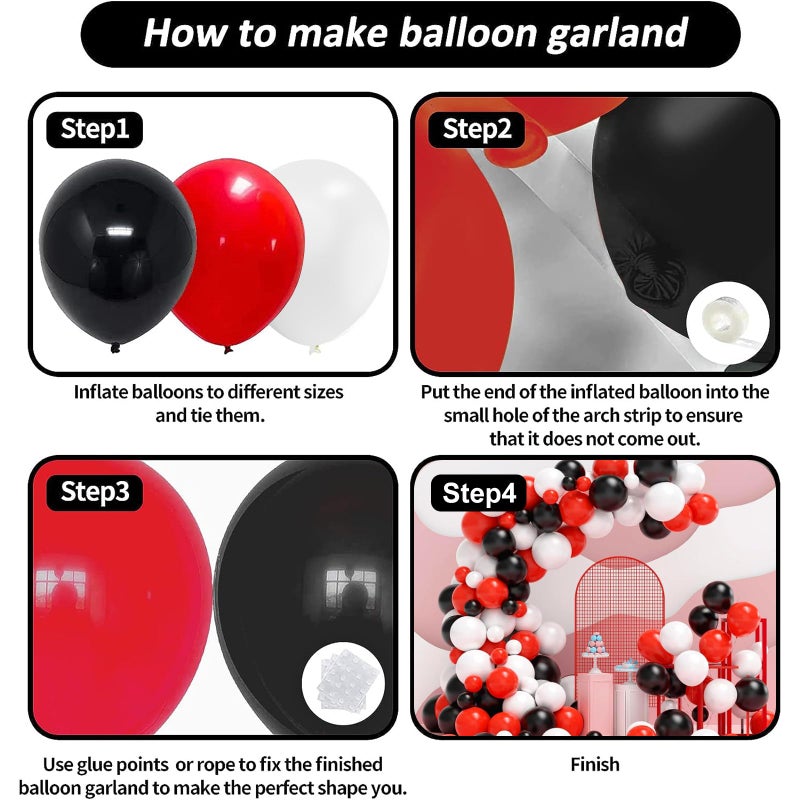 YMSZ Red and Black Balloons, 120pcs Red White and Black Balloons Garland Arch Kit for Birthday,New Year,Graduation Decorations - Image 3