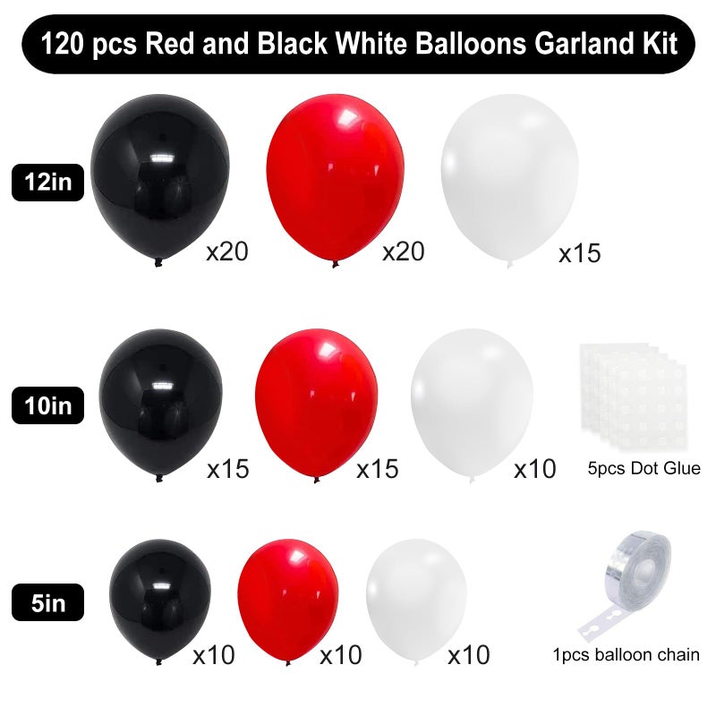 YMSZ Red and Black Balloons, 120pcs Red White and Black Balloons Garland Arch Kit for Birthday,New Year,Graduation Decorations - Image 2
