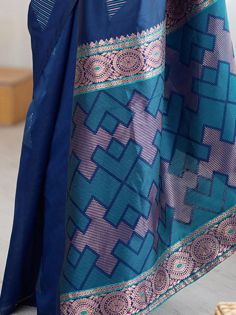 Satrani Women's Weaving Banarasi Silk Saree with Unstitched Blouse Piece (4830S338N_Navy Blue) - Image 5