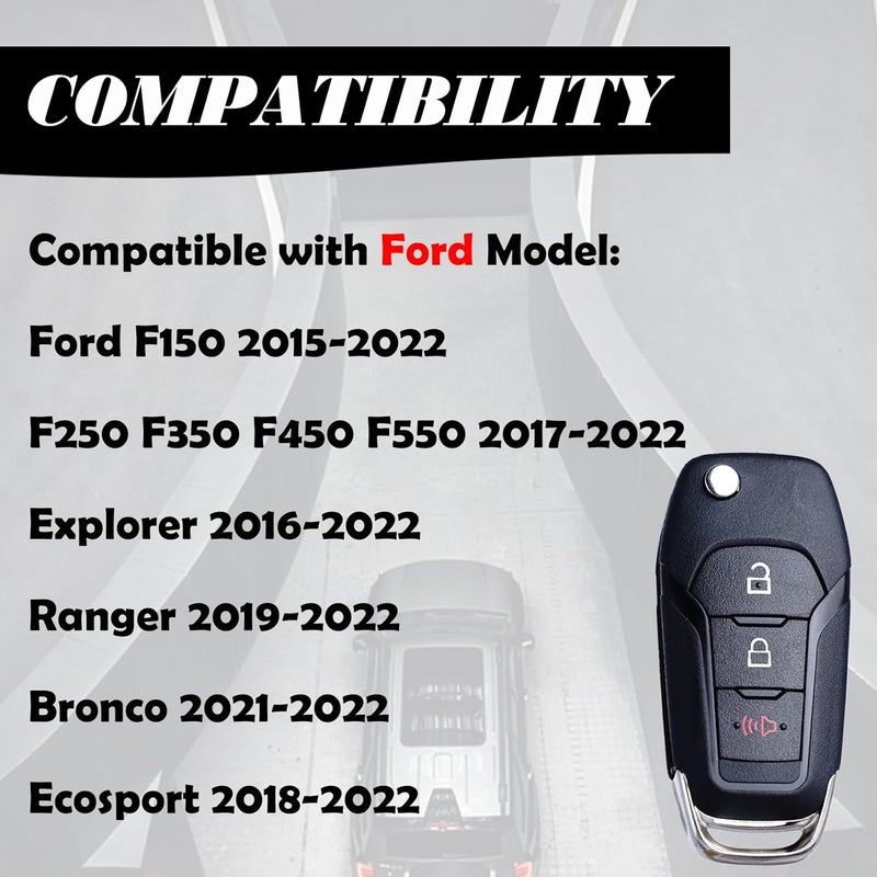 MechanMagic Flip Key Fob Replacement Compatible for Ford F-150 F-250 F-350 2015-2022 Explorer (2016-2022) F-350 F-450 Ranger Ecosport Bronco Ignition Key Keyless Entry Remote N5F-A08TAA - Image 3