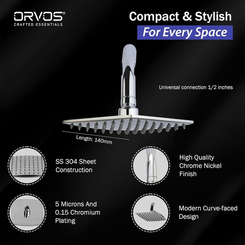 Orvos Orvos Overhead Shower Kosi modern curved design with touch clean nozzles 8x8 inches Premium 304 Stainless Steel Heavy duty Chrome plated for high end luxury bathrooms set of 1 - Image 3