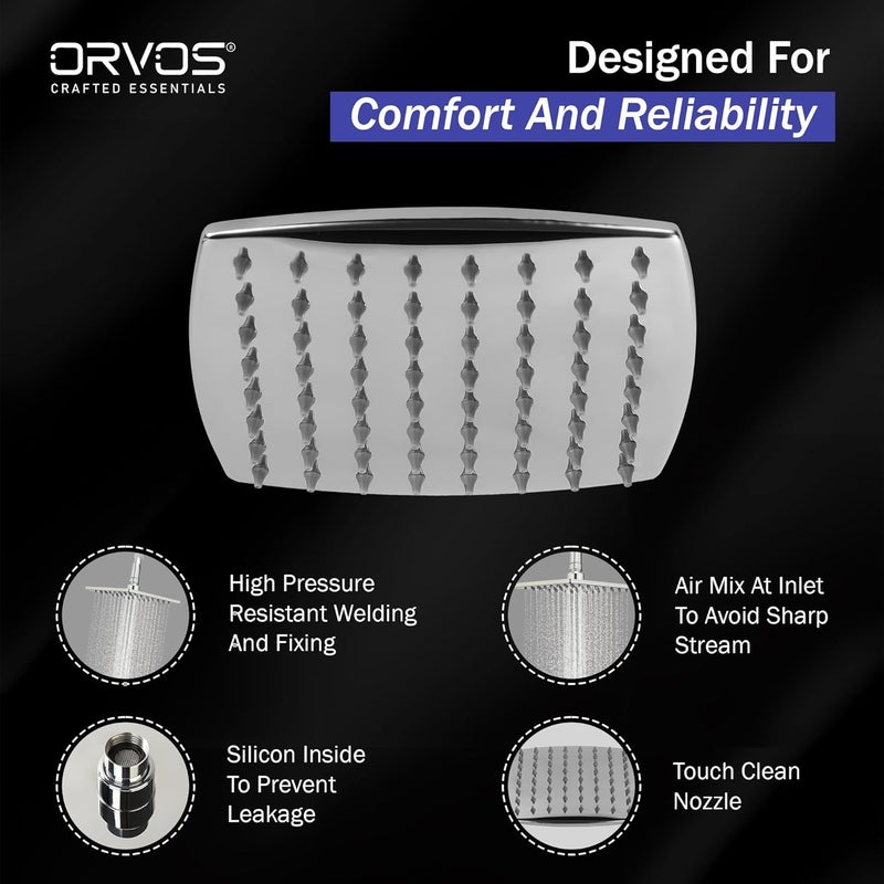 Orvos Orvos Overhead Shower Kosi modern curved design with touch clean nozzles 8x8 inches Premium 304 Stainless Steel Heavy duty Chrome plated for high end luxury bathrooms set of 1 - Image 2