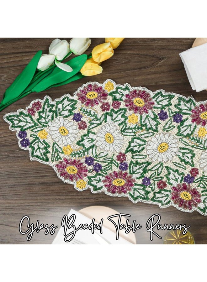 CLEENTABLE Beaded Table Runner, Handcrafted Table Decor, Decorative Table Centerpiece, High End Table Runner, Luxury Dining - 13 x 36 Inches - Spring Color - Image 2