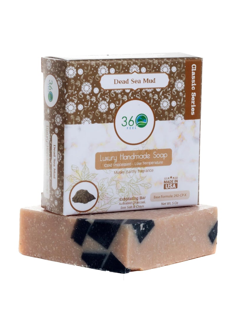 360Feel Dead Sea Mud Soap 5oz Castile Handmade Soap bar Activated Charcoal Sea Salt Clay Exfoliant Essential Oil Natural Soaps Anniversary Wedding Gifts Gift ready 