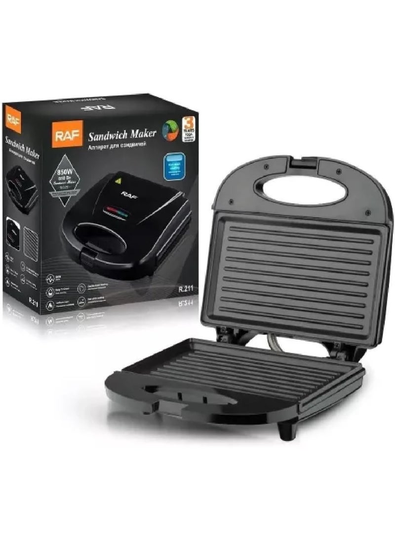 آر إيه أف ماكينة صنع الساندويتش الكهربائية، سعة 850 واط، باللون الأسود - R.211 - Image 2