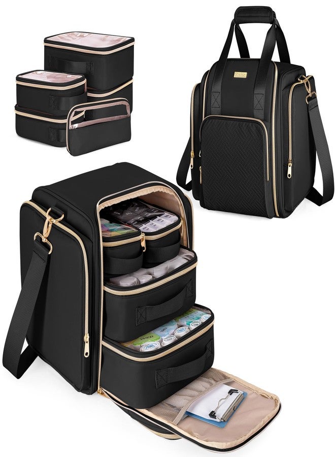 Prokva Medicine Storage Bag with 5 Removable Pouches, Pill Bottle Organizer Bag with Shoulder Strap, Large Medication Travel Bag for Medical Supplies, Black(Only Empty Bag) - Image 1