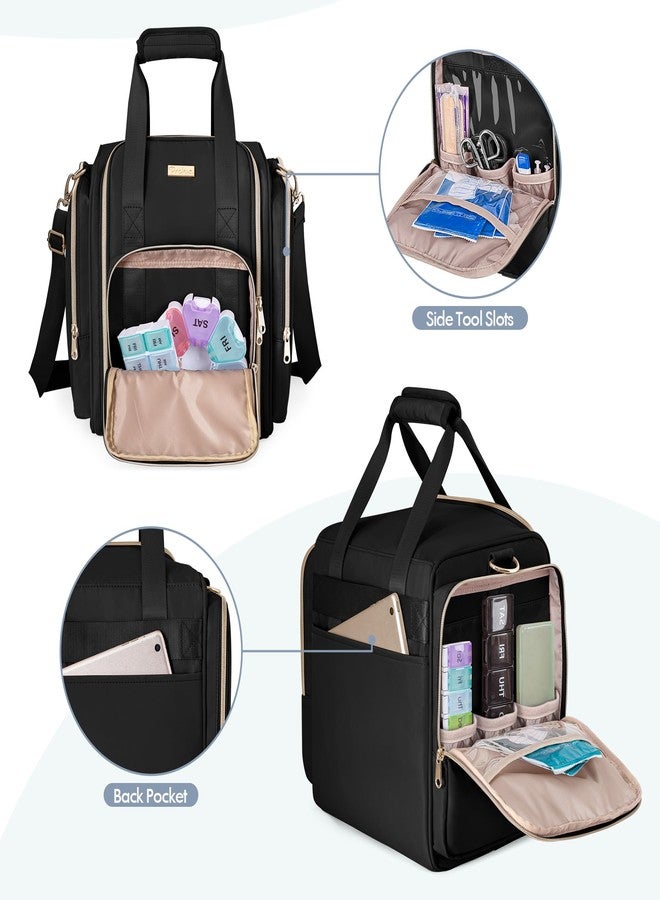 Prokva Medicine Storage Bag with 5 Removable Pouches, Pill Bottle Organizer Bag with Shoulder Strap, Large Medication Travel Bag for Medical Supplies, Black(Only Empty Bag) - Image 4