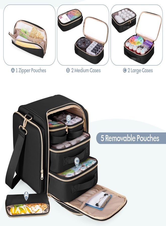 Prokva Medicine Storage Bag with 5 Removable Pouches, Pill Bottle Organizer Bag with Shoulder Strap, Large Medication Travel Bag for Medical Supplies, Black(Only Empty Bag) - Image 2