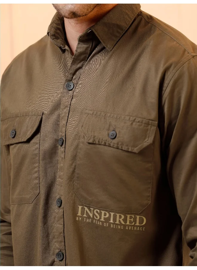 Beyoung Brown Cotton Lycra Urban Shirt for Men