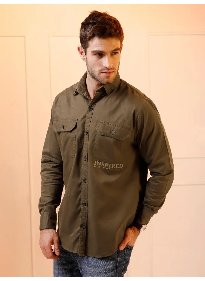 Beyoung Brown Cotton Lycra Urban Shirt for Men