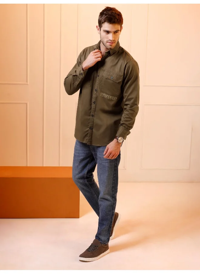 Beyoung Brown Cotton Lycra Urban Shirt for Men