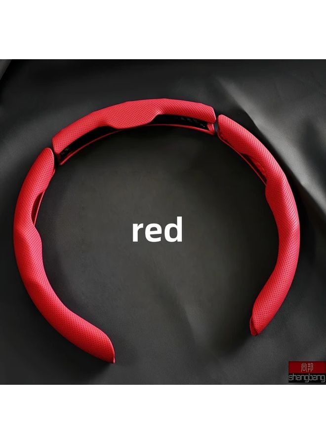 Red Universal PU Leather Steering Wheel Cover Anti Slip Sweat Absorbent All Season - Image 2