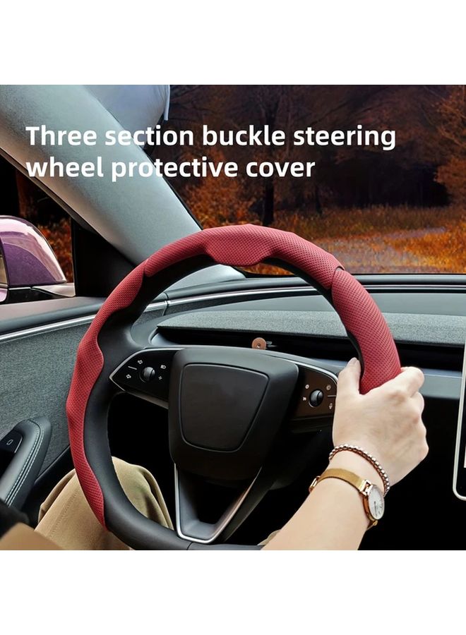 Red Universal PU Leather Steering Wheel Cover Anti Slip Sweat Absorbent All Season - Image 1