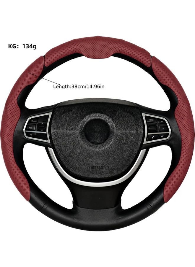 Red Universal PU Leather Steering Wheel Cover Anti Slip Sweat Absorbent All Season - Image 5