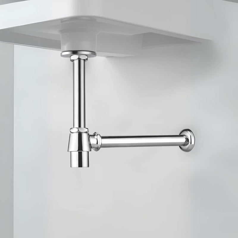 NEW WARE أنبوب مصيدة زجاجة من الفولاذ المقاوم للصدأ لحوض الحمام ومغسلة المطبخ (مدور/فضي) (12 بوصة) - Image 5