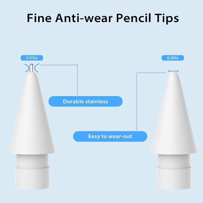 KASTWAVE Replacement Tips for Apple Pencil, 2 Pcs No Wear Out Fine Point Precise Control Pencil Replacement Nibs, Compatible with Apple Pencil 1st Gen and 2nd Gen - Image 3