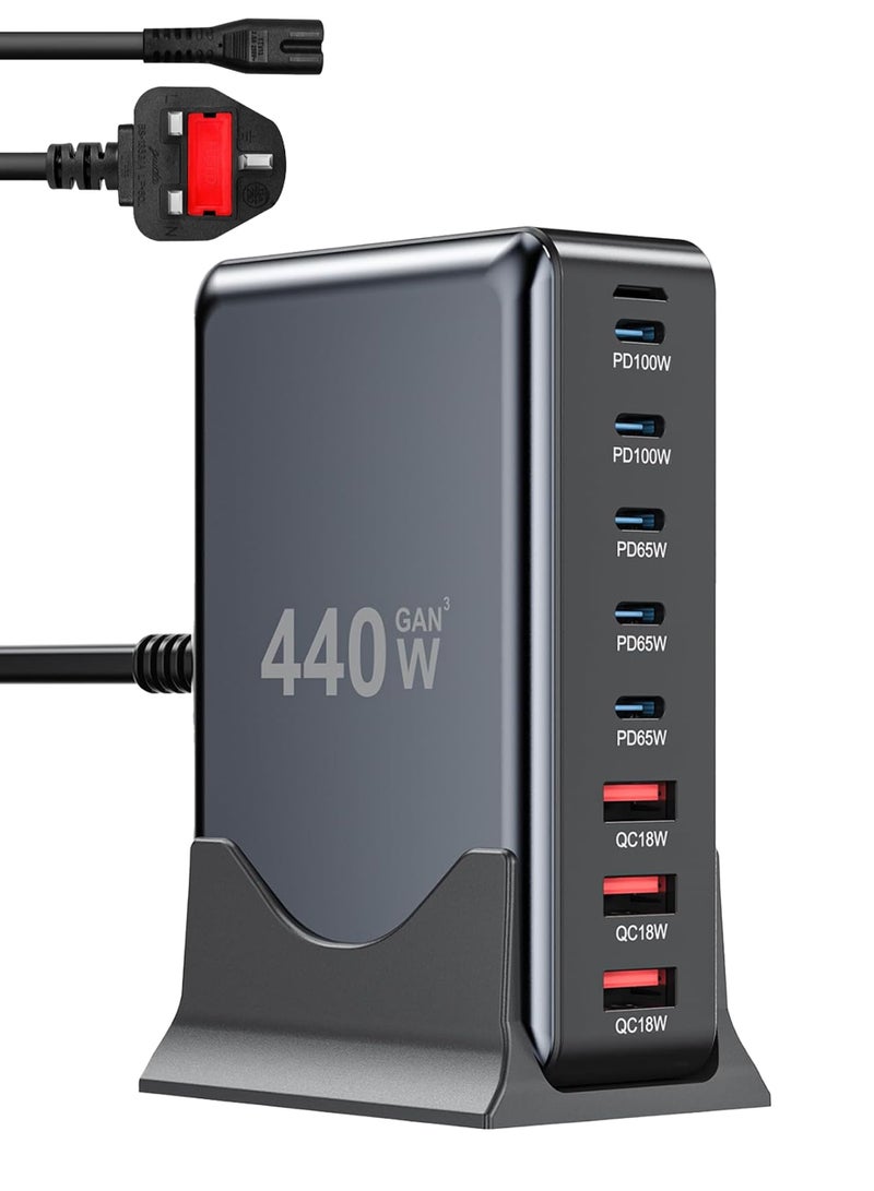 HAOHAN 440W GaN Super Wall Fast Charger, 8port Fast Charger Station, Travel Adapter for Electrical Appliances Such as Laptops, Mobile Phones, Fan, The Best Friend of Computer Desk. - Image 1
