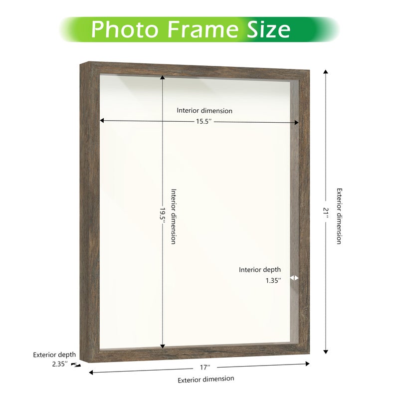 FrameWorks 16x20 Driftwood Wooden Shadow Box Frame â€“ Soft Felt Back, Tempered Glass, and Included Elegant White Ball Push Pins - Image 2