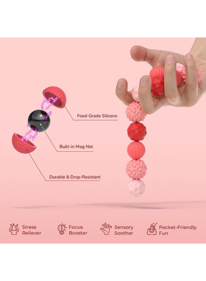 كرات الحسية المغناطيسية السيليكون لعبة فيجيت قلق كرات التوحد تهدئة لعبة فيجيت طفل الكبار تخفيف القلق الإجهاد لعبة الحسية (الوردي) - Image 3