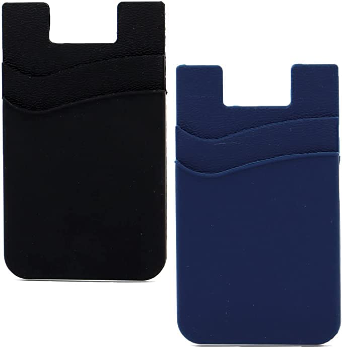 ClickCase Pack of 2Pcs. Silicone TPU Metro/Credit Card Holder for Back of Mobile or Case,Stick on Phone Back Adhesive Dual Pocket Wallet for All Smart Phones (2 Pack Black & Blue) - Image 1