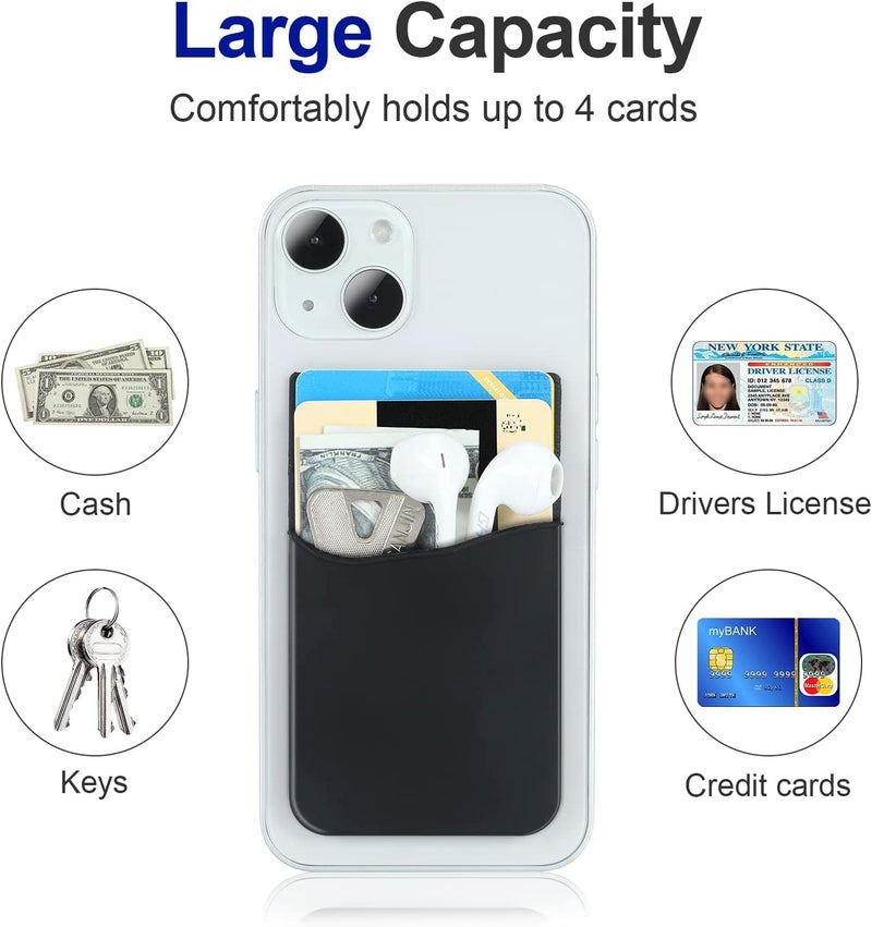 ClickCase Pack of 2Pcs. Silicone TPU Metro/Credit Card Holder for Back of Mobile or Case,Stick on Phone Back Adhesive Dual Pocket Wallet for All Smart Phones (2 Pack Black & Blue) - Image 3