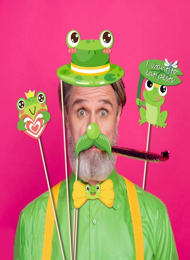 Lide Road 25 Pcs Frog Photo Booth Props for Frog Party Decoration Supplies, Princess Theme Selfie Props Photography Backdrop Decorations for Animal Party Supplies - Image 4