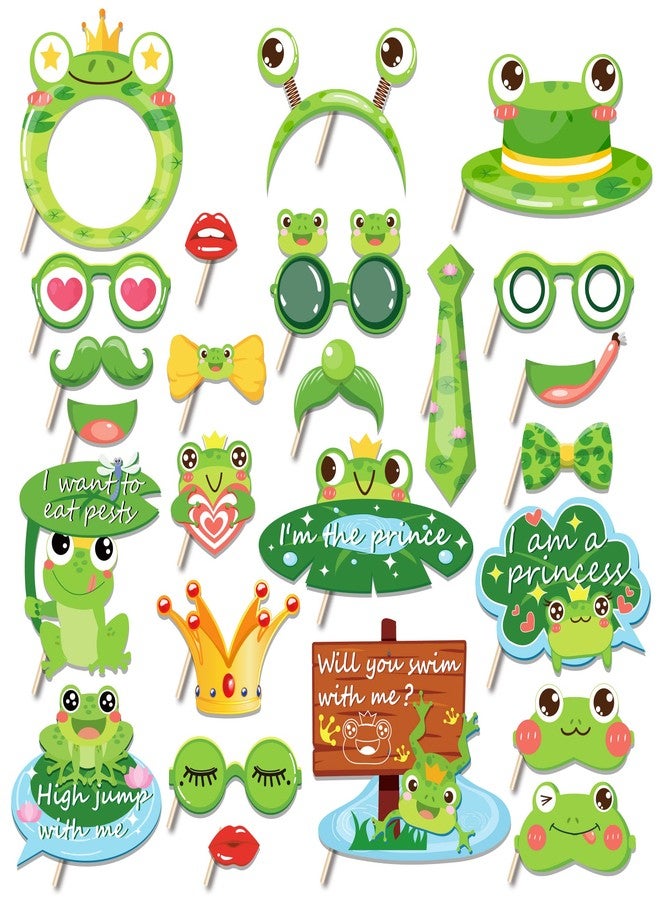 Lide Road 25 Pcs Frog Photo Booth Props for Frog Party Decoration Supplies, Princess Theme Selfie Props Photography Backdrop Decorations for Animal Party Supplies - Image 2