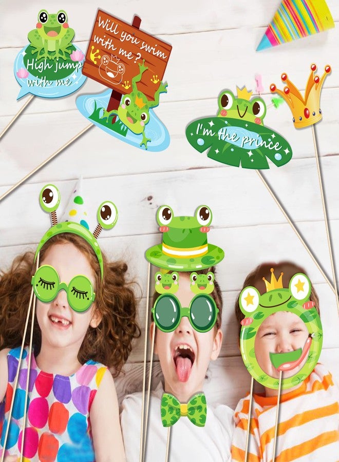 Lide Road 25 Pcs Frog Photo Booth Props for Frog Party Decoration Supplies, Princess Theme Selfie Props Photography Backdrop Decorations for Animal Party Supplies - Image 5