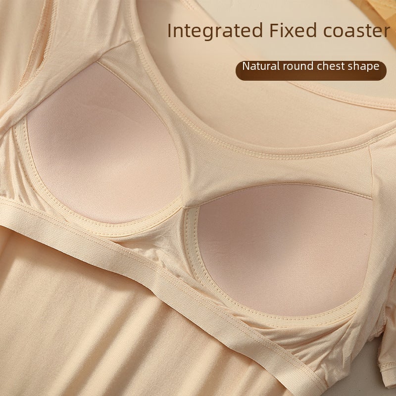 Summer modal womens undershirt one-piece wear-free bra Seamless T-shirt short sleeve womens plus size sports base 613# Black - Image 5