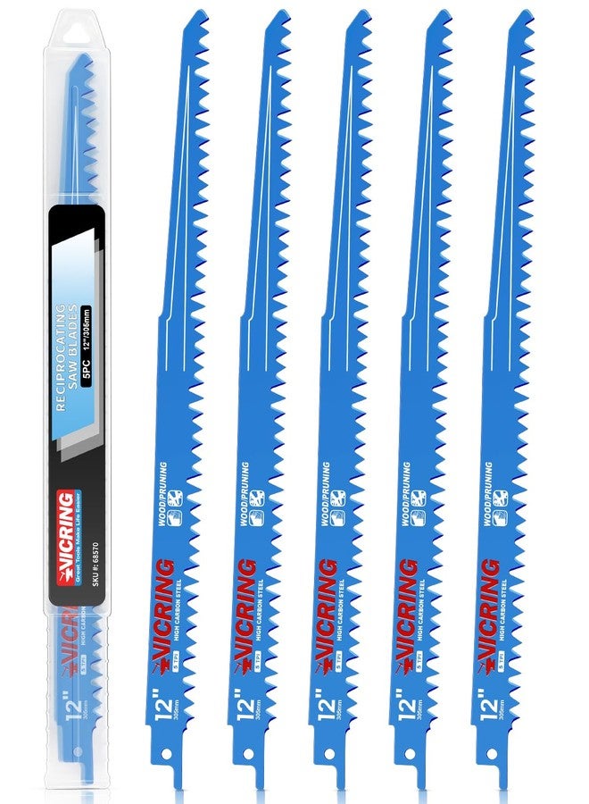 VICRING Reciprocating Saw Blades Sawzall Blades 12Inch for Wood Cutting Pruning Saw Blades 5TPI 5 Pack - Image 1
