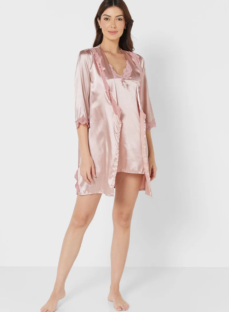 ELLA 2 Piece Pyjama Set Night Robe & Strappy Dress