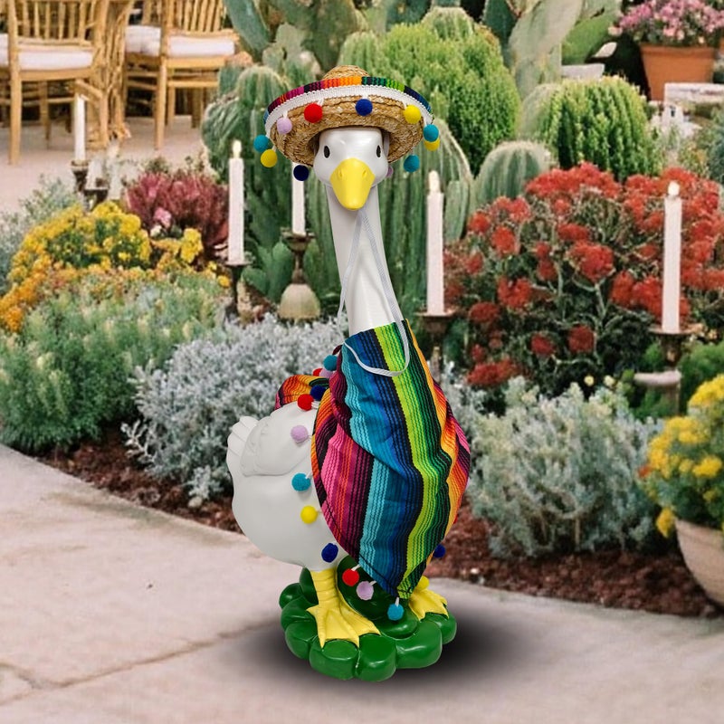 asdfg Porch Goose Statues + Porch Goose Outfits, 20" Large Durable Resin Goose Statue Decor with Fun Porch Goose Clothes, Mexican Sombrero Scarf Decorations Diy Indoor Outdoor Garden Patio Yard Lawn Gifts - Image 2